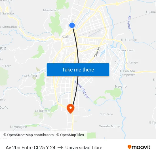 Av 2bn Entre Cl 25 Y 24 to Universidad Libre map