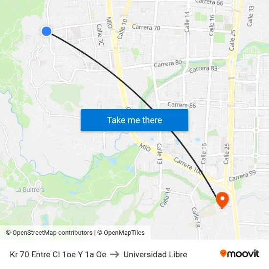 Kr 70 Entre Cl 1oe Y 1a Oe to Universidad Libre map