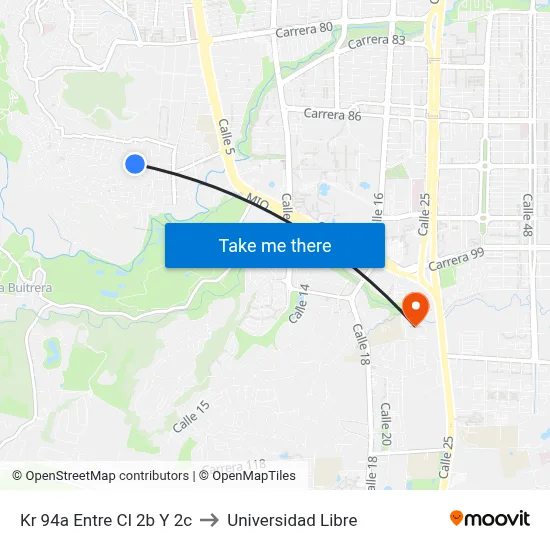 Kr 94a Entre Cl 2b Y 2c to Universidad Libre map