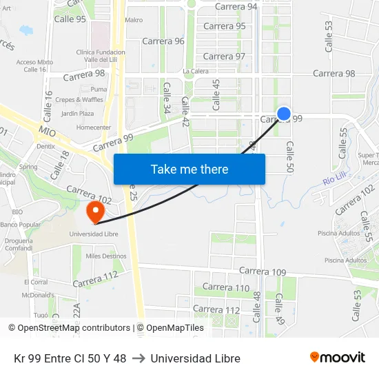 Kr 99 Entre Cl 50 Y 48 to Universidad Libre map