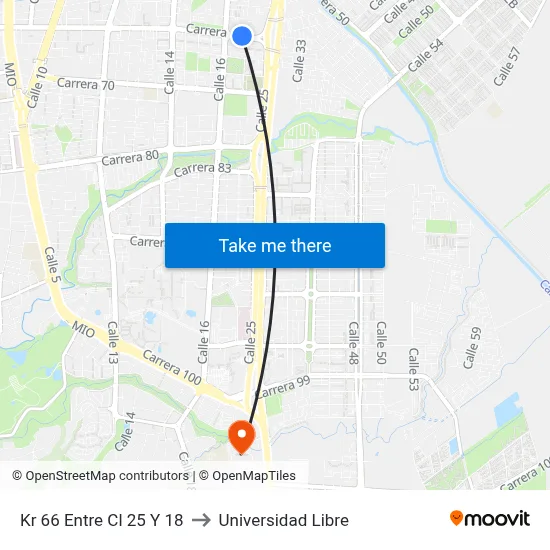Kr 66 Entre Cl 25 Y 18 to Universidad Libre map