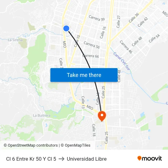 Cl 6 Entre Kr 50 Y Cl 5 to Universidad Libre map