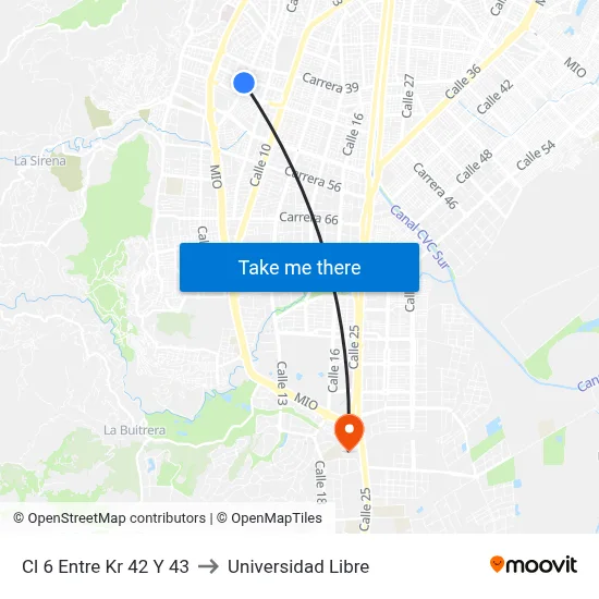 Cl 6 Entre Kr 42 Y 43 to Universidad Libre map