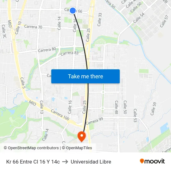 Kr 66 Entre Cl 16 Y 14c to Universidad Libre map
