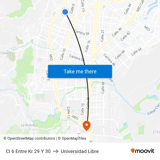 Cl 6 Entre Kr 29 Y 30 to Universidad Libre map
