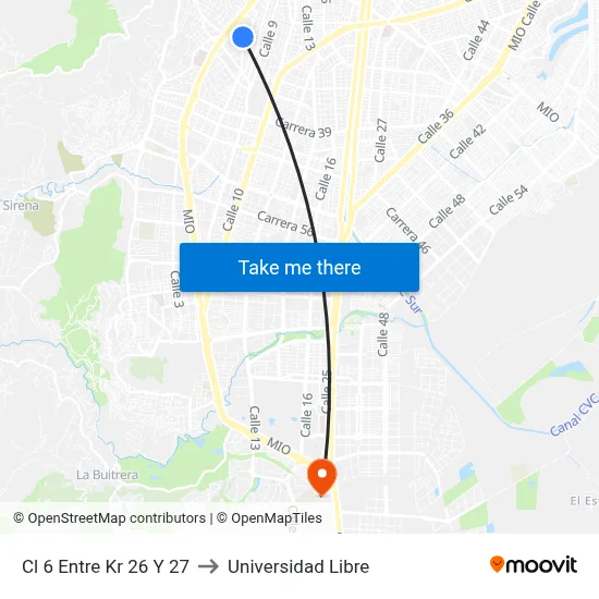 Cl 6 Entre Kr 26 Y 27 to Universidad Libre map