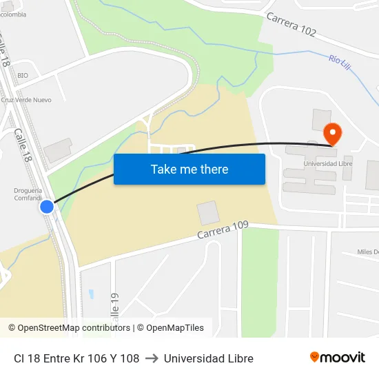 Cl 18 Entre Kr 106 Y 108 to Universidad Libre map