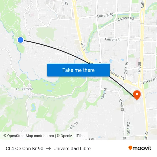 Cl 4 Oe Con Kr 90 to Universidad Libre map