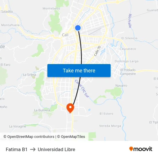 Fatima B1 to Universidad Libre map