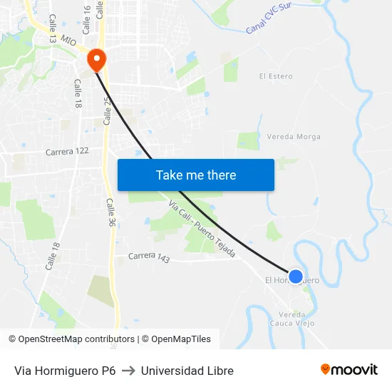 Via Hormiguero P6 to Universidad Libre map