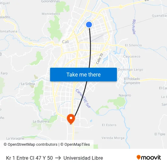 Kr 1 Entre Cl 47 Y 50 to Universidad Libre map
