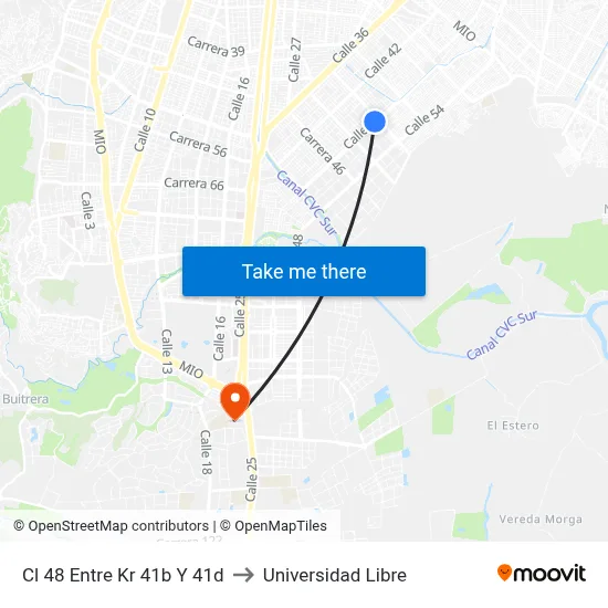 Cl 48 Entre Kr 41b Y 41d to Universidad Libre map