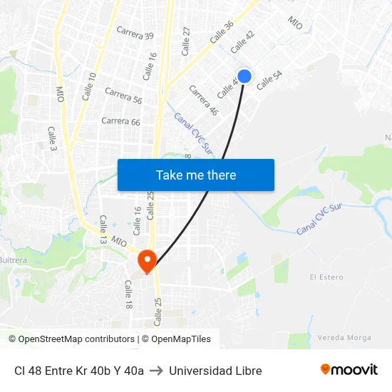 Cl 48 Entre Kr 40b Y 40a to Universidad Libre map