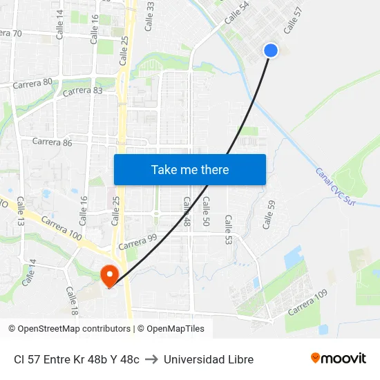 Cl 57 Entre Kr 48b Y 48c to Universidad Libre map