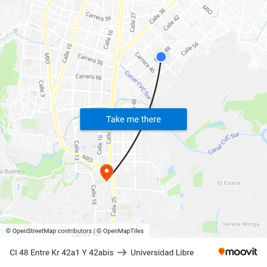 Cl 48 Entre Kr 42a1 Y 42abis to Universidad Libre map