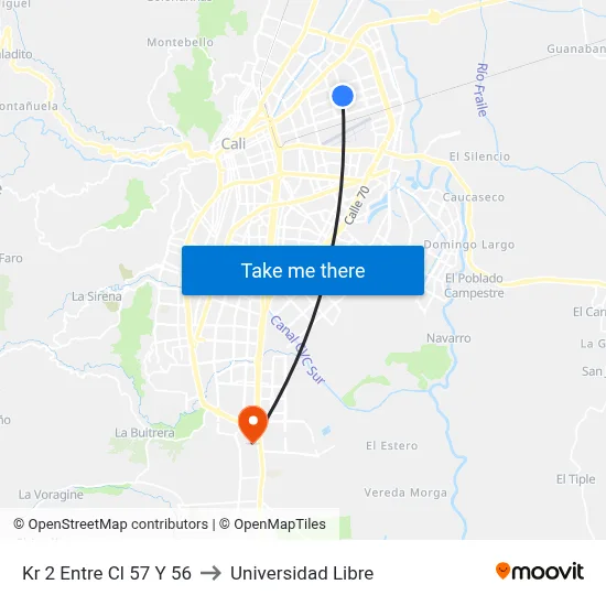 Kr 2 Entre Cl 57 Y 56 to Universidad Libre map