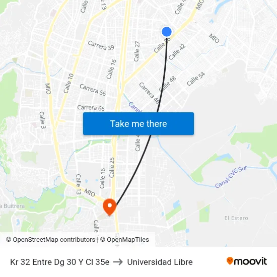 Kr 32 Entre Dg 30 Y Cl 35e to Universidad Libre map