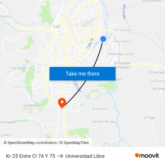 Kr 25 Entre Cl 74 Y 75 to Universidad Libre map