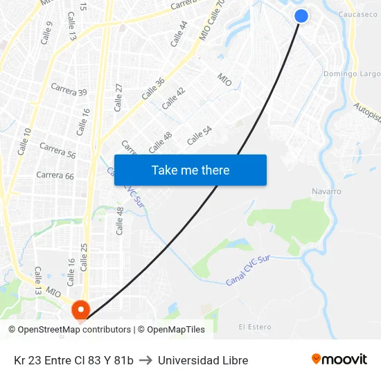 Kr 23 Entre Cl 83 Y 81b to Universidad Libre map