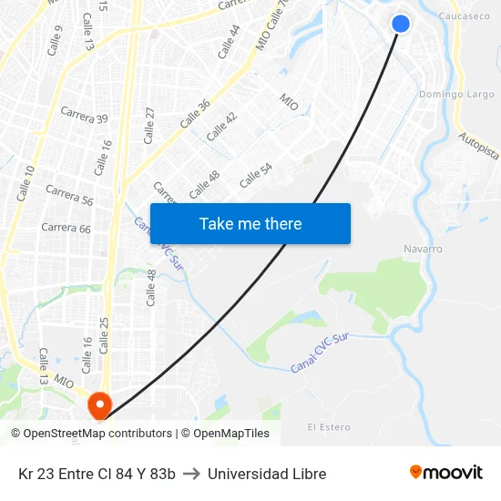 Kr 23 Entre Cl 84 Y 83b to Universidad Libre map