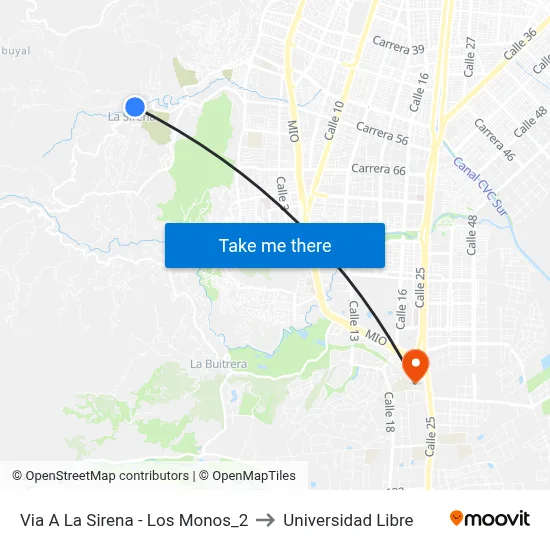 Via A La Sirena - Los Monos_2 to Universidad Libre map