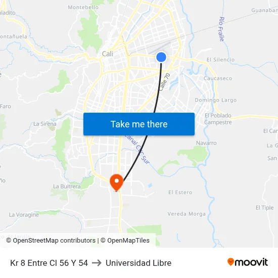 Kr 8 Entre Cl 56 Y 54 to Universidad Libre map