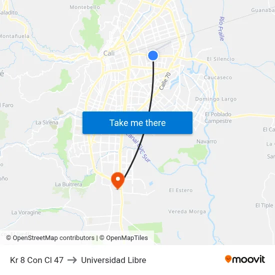 Kr 8 Con Cl 47 to Universidad Libre map