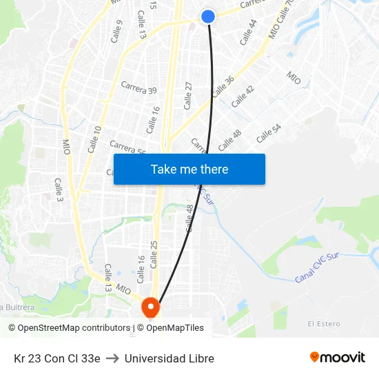Kr 23 Con Cl 33e to Universidad Libre map