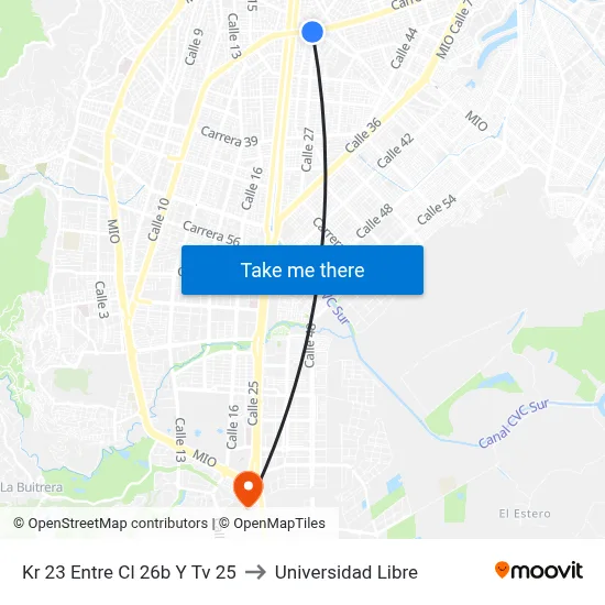 Kr 23 Entre Cl 26b Y Tv 25 to Universidad Libre map