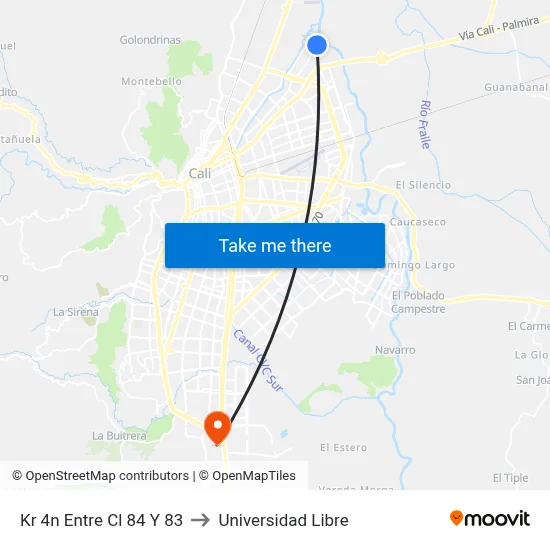 Kr 4n Entre Cl 84 Y 83 to Universidad Libre map