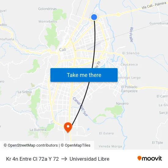 Kr 4n Entre Cl 72a Y 72 to Universidad Libre map