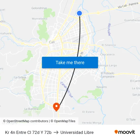 Kr 4n Entre Cl 72d Y 72b to Universidad Libre map