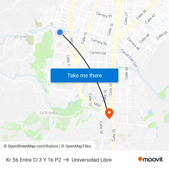 Kr 56 Entre Cl 3 Y 1b P2 to Universidad Libre map