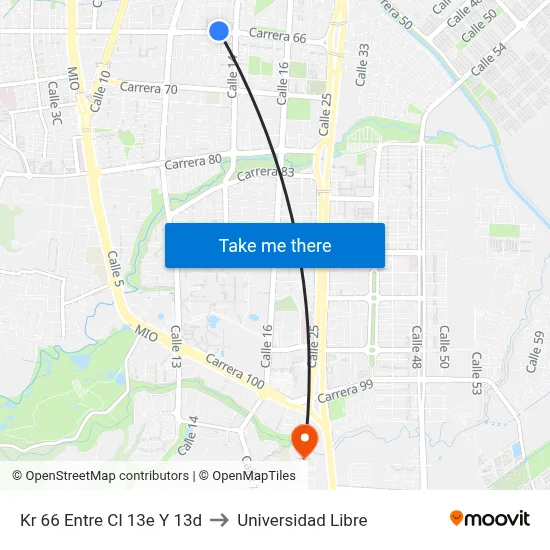 Kr 66 Entre Cl 13e Y 13d to Universidad Libre map