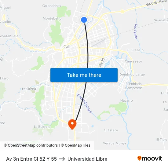 Av 3n Entre Cl 52 Y 55 to Universidad Libre map