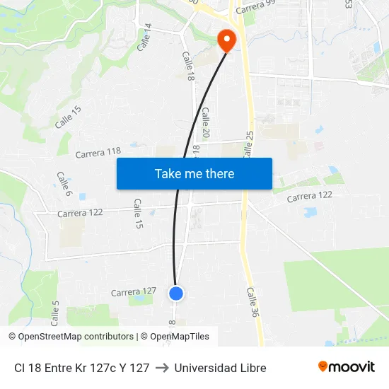 Cl 18 Entre Kr 127c Y 127 to Universidad Libre map