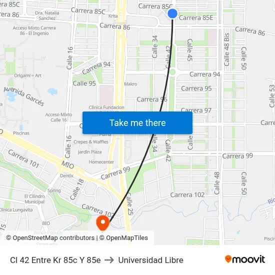 Cl 42 Entre Kr 85c Y 85e to Universidad Libre map