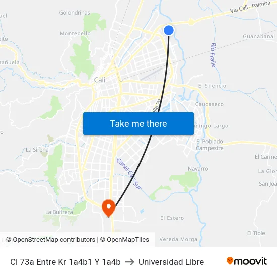 Cl 73a Entre Kr 1a4b1 Y 1a4b to Universidad Libre map