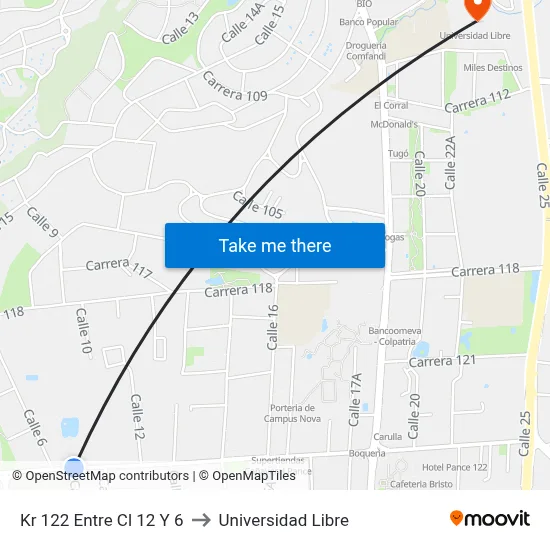 Kr 122 Entre Cl 12 Y 6 to Universidad Libre map