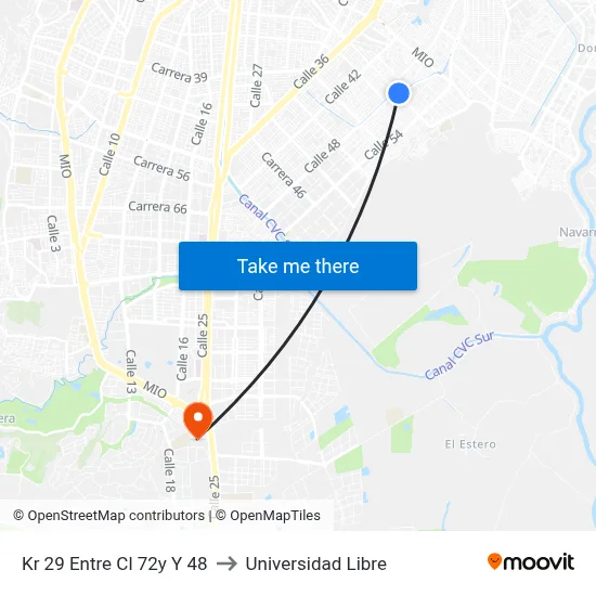 Kr 29 Entre Cl 72y Y 48 to Universidad Libre map