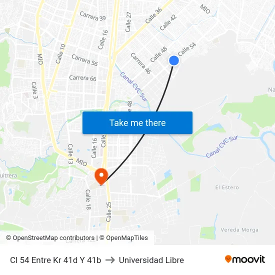 Cl 54 Entre Kr 41d Y 41b to Universidad Libre map
