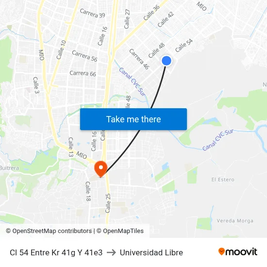 Cl 54 Entre Kr 41g Y 41e3 to Universidad Libre map