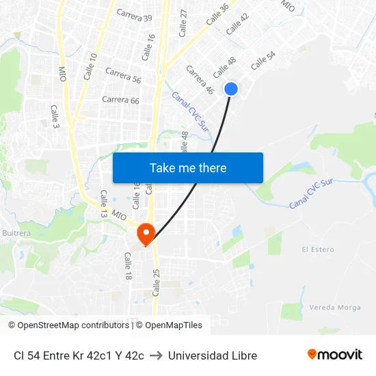 Cl 54 Entre Kr 42c1 Y 42c to Universidad Libre map