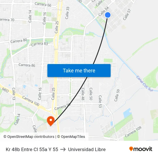 Kr 48b Entre Cl 55a Y 55 to Universidad Libre map