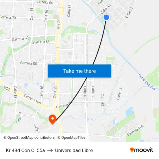 Kr 49d Con Cl 55a to Universidad Libre map
