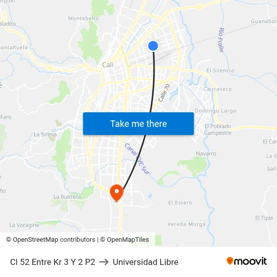 Cl 52 Entre Kr 3 Y 2 P2 to Universidad Libre map