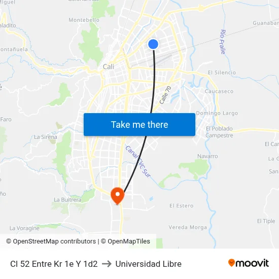 Cl 52 Entre Kr 1e Y 1d2 to Universidad Libre map