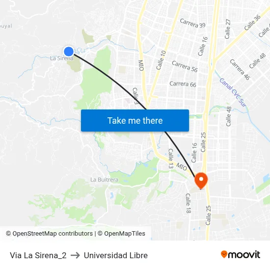 Via La Sirena_2 to Universidad Libre map