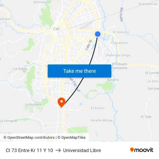 Cl 73 Entre Kr 11 Y 10 to Universidad Libre map
