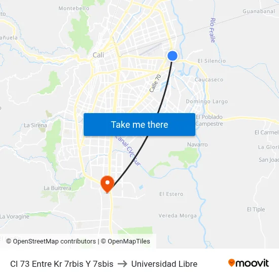 Cl 73 Entre Kr 7rbis Y 7sbis to Universidad Libre map